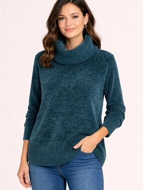 LOFT Teal Chenille Cowl Neck Sweater